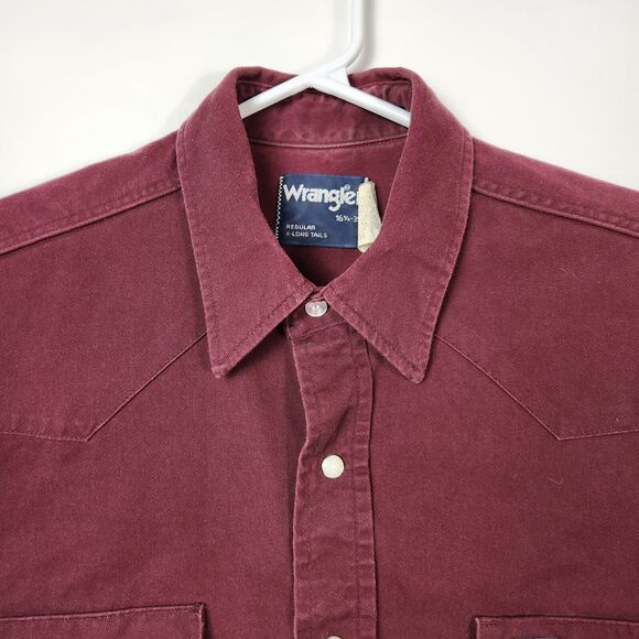 Vtg 90s Wrangler Mens L Pearl Snap Buttons Western Yoke Southwestern Chore Wear - Picture 2 of 14